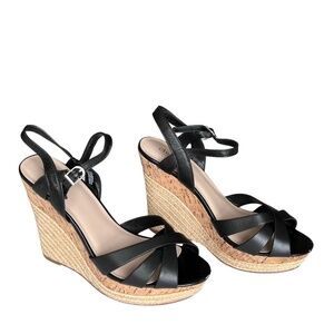 Franco Sarto Black "Astro" Raffia Espadrille Wedge Heel Sandal Size 10 With Box